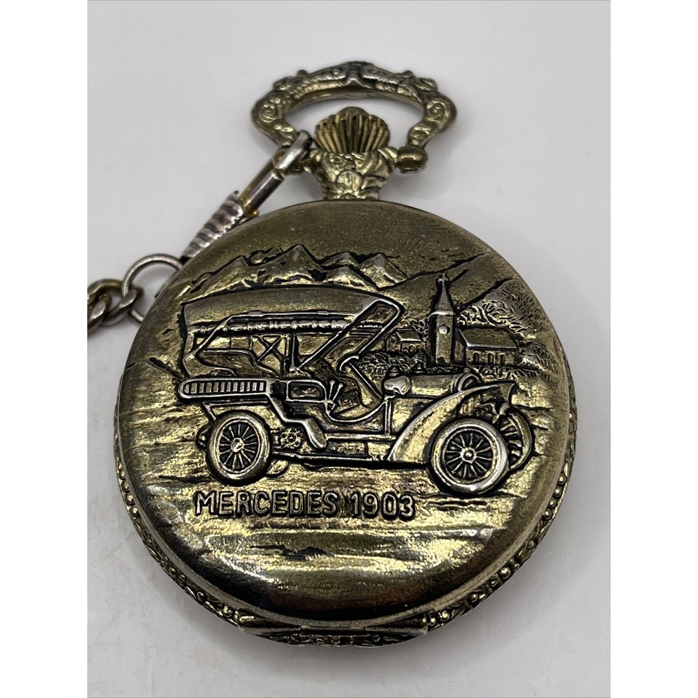 Mercedes 1903 Quemex Quartz Pocket Watch 47mm‎ Case w/ Chain- New Battery